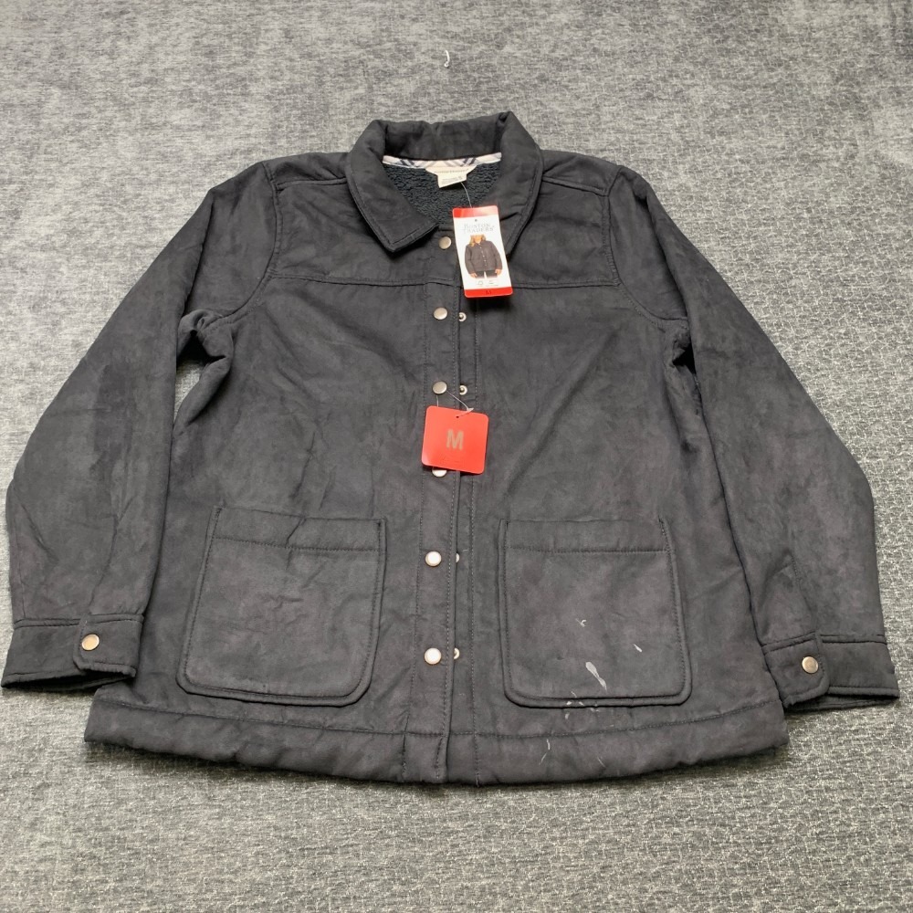 Boston Traders Faux Suede Trucker Jacket Womens M Black Fleece Lined Snap Front